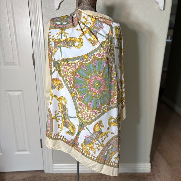 RARE Vintage HERMÈS Carousel Silk Scarf FRANCE 35" - Picture 1 of 9